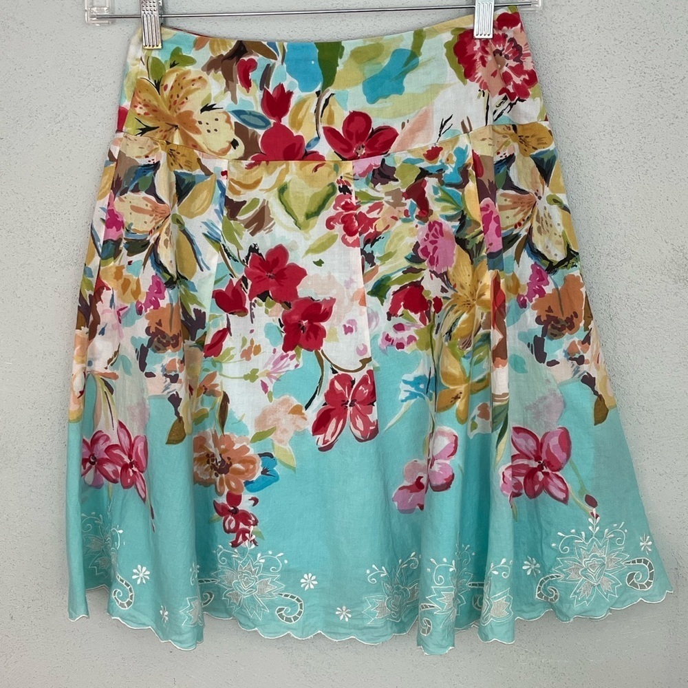 Derhy 100% Cotton Floral Cottagecore Boho Full Skirt Garden Party Scallop Hem S